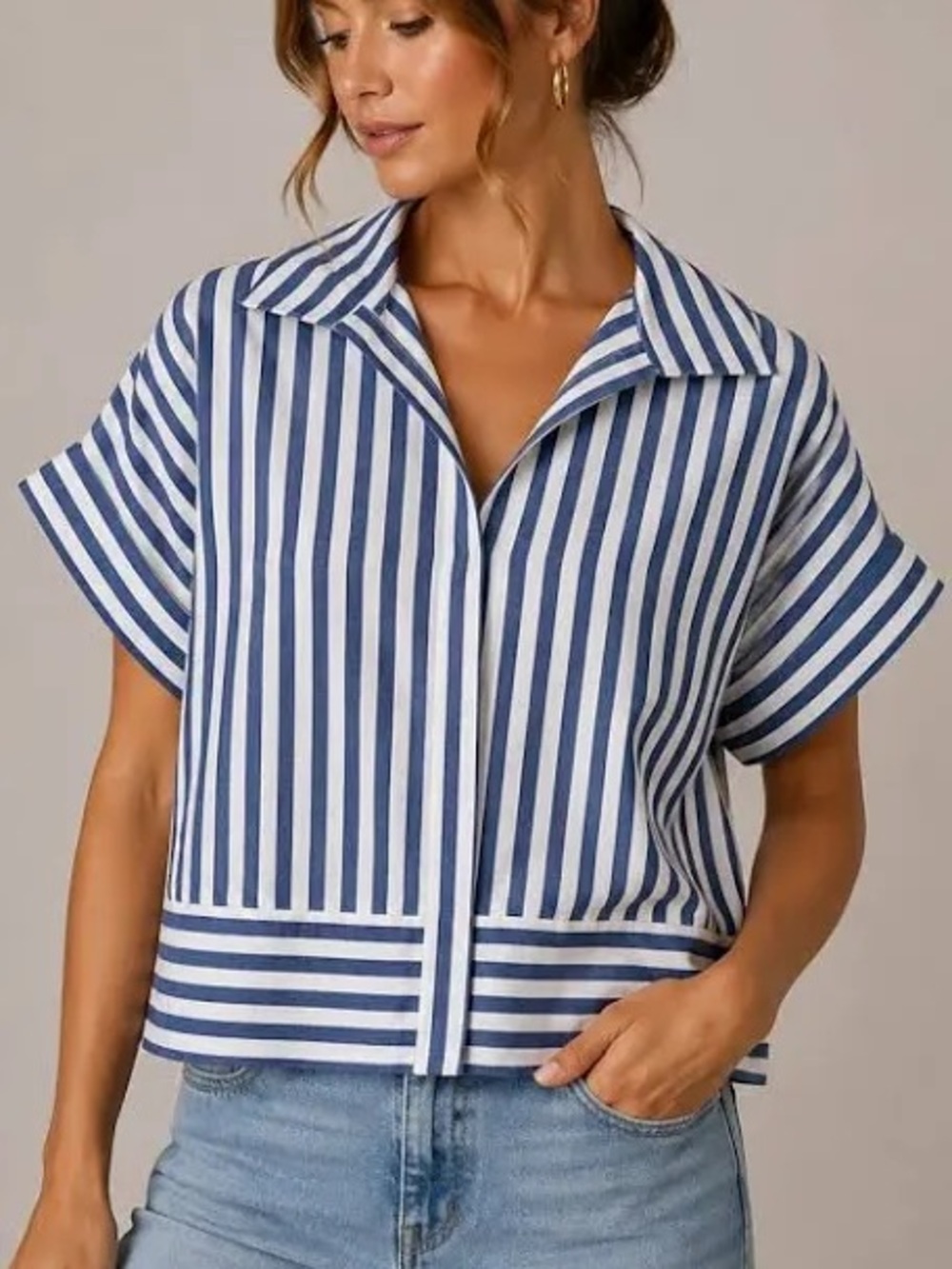 Zac and Rachel Striped Boxy Short Dolman Sleeve Shirt size M
